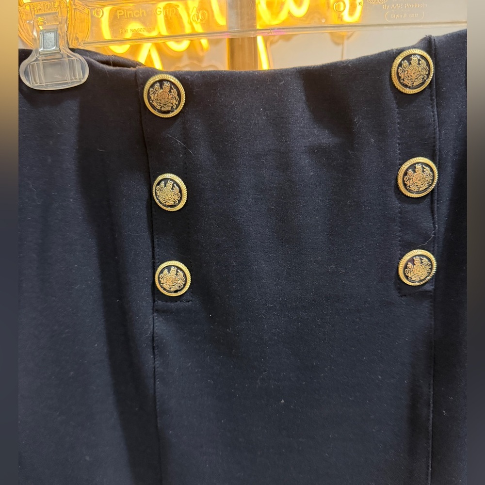 Chic Navy Buttoned Pencil Skirt - Picture 3 of 9